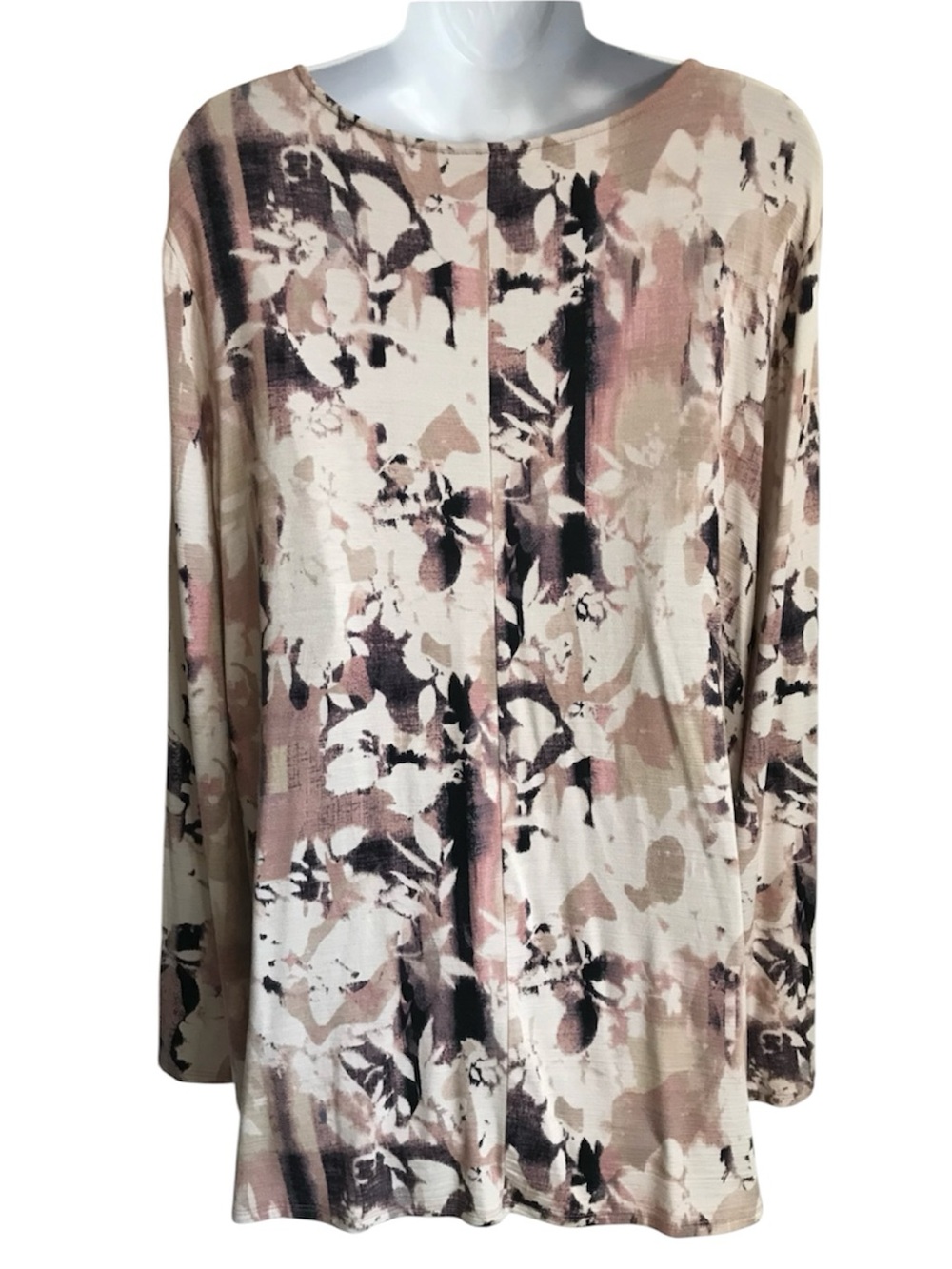 🔴 4/$15 Dana Buchman Women’s XL Blush & Cream Floral V-Neck LS Tunic Top in EUC - Picture 2 of 16